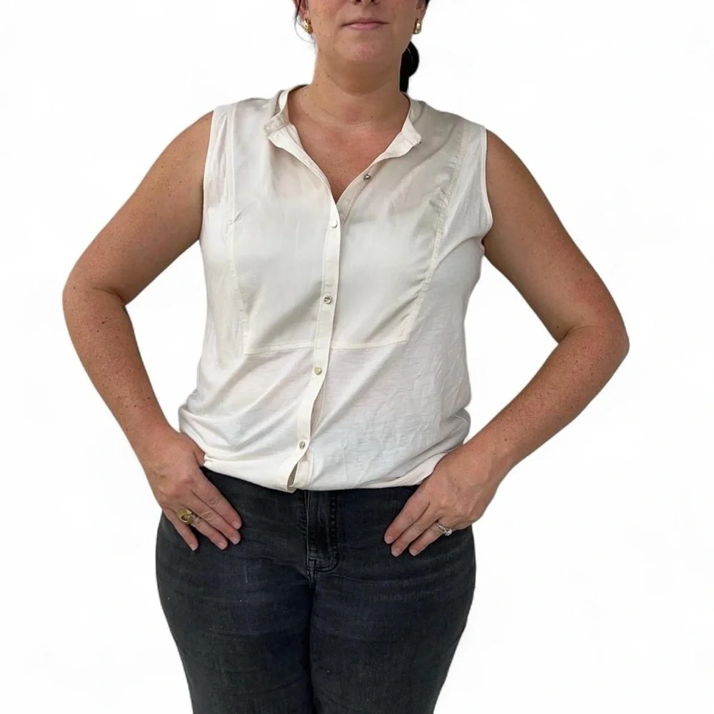 Ann Taylor Ivory Sleeveless Button Down Shirt - Picture 1 of 3